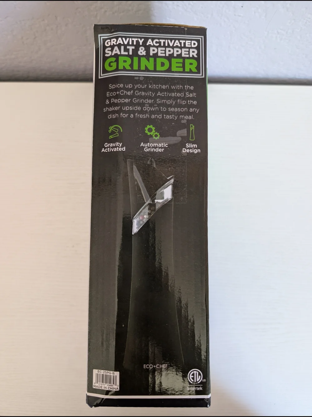 Black Gravity Activated Salt & Pepper Grinder - Adjustable Grinder